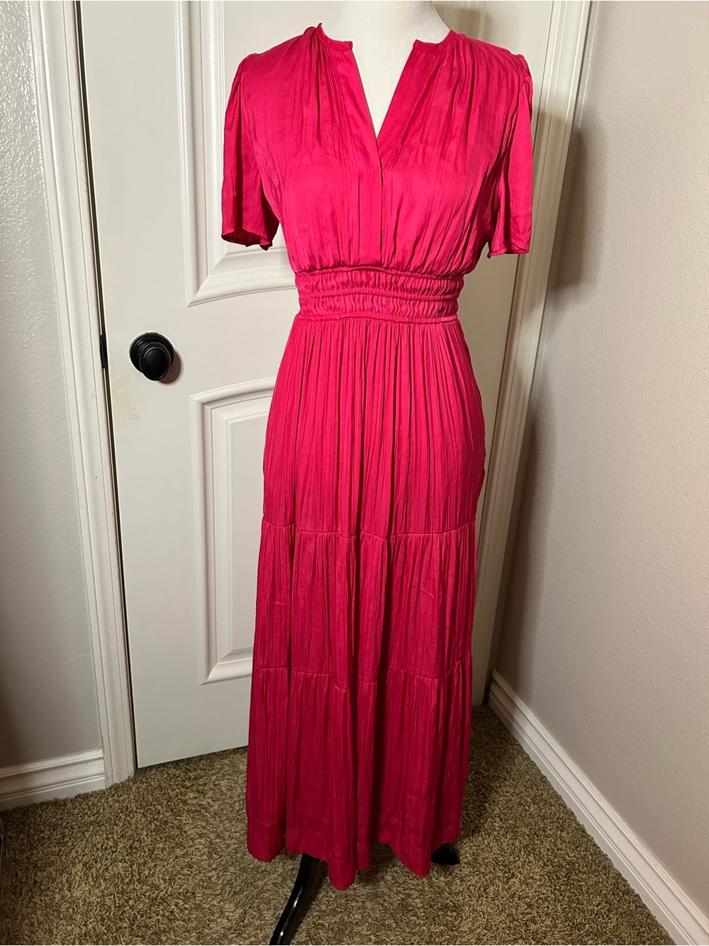 Joie Vibrant Fuchsia Tiered Maxi Dress